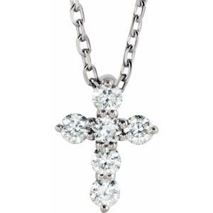 14K White 1/6 CTW Natural Diamond Cross 16-18" Necklace