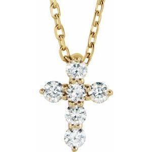 14K Yellow 1/6 CTW Natural Diamond Cross 16-18" Necklace