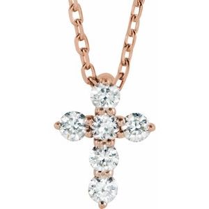 14K Rose 1/6 CTW Natural Diamond Cross 16-18" Necklace