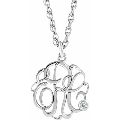 10K White Imitation Diamond 3-Initial Script Monogram Necklace