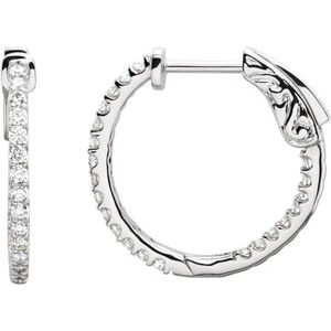 Platinum 1/2 CTW Natural Diamond Inside-Outside 19 mm Hinged Hoop Earrings