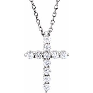 Sterling Silver 1/4 CTW Natural Diamond Cross 16-18" Necklace