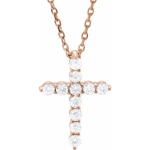 14K Rose 1/4 CTW Natural Diamond Cross 16-18" Necklace