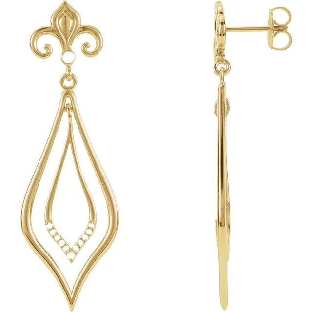 14K Yellow 1/10 CTW Natural Diamond Fleur-de-Lis Earrings