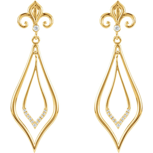 14K Yellow 1/10 CTW Natural Diamond Fleur-de-Lis Earrings