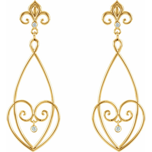 14K Yellow 1/10 CTW Natural Diamond Fleur-de-lis Earrings