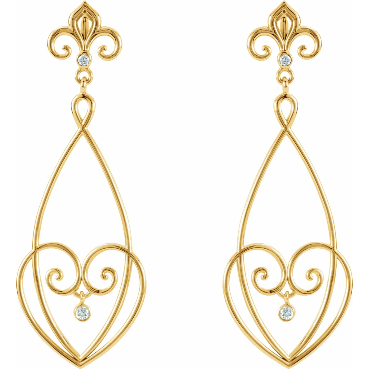 14K Yellow 1/10 CTW Natural Diamond Fleur-de-lis Earrings