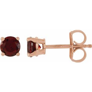 14K Rose 4 mm Natural Mozambique Garnet Stud Earrings