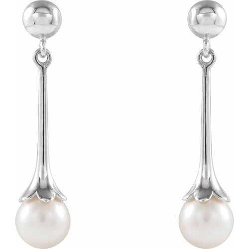 14K White Cultured White Freshwater Pearl Earrings