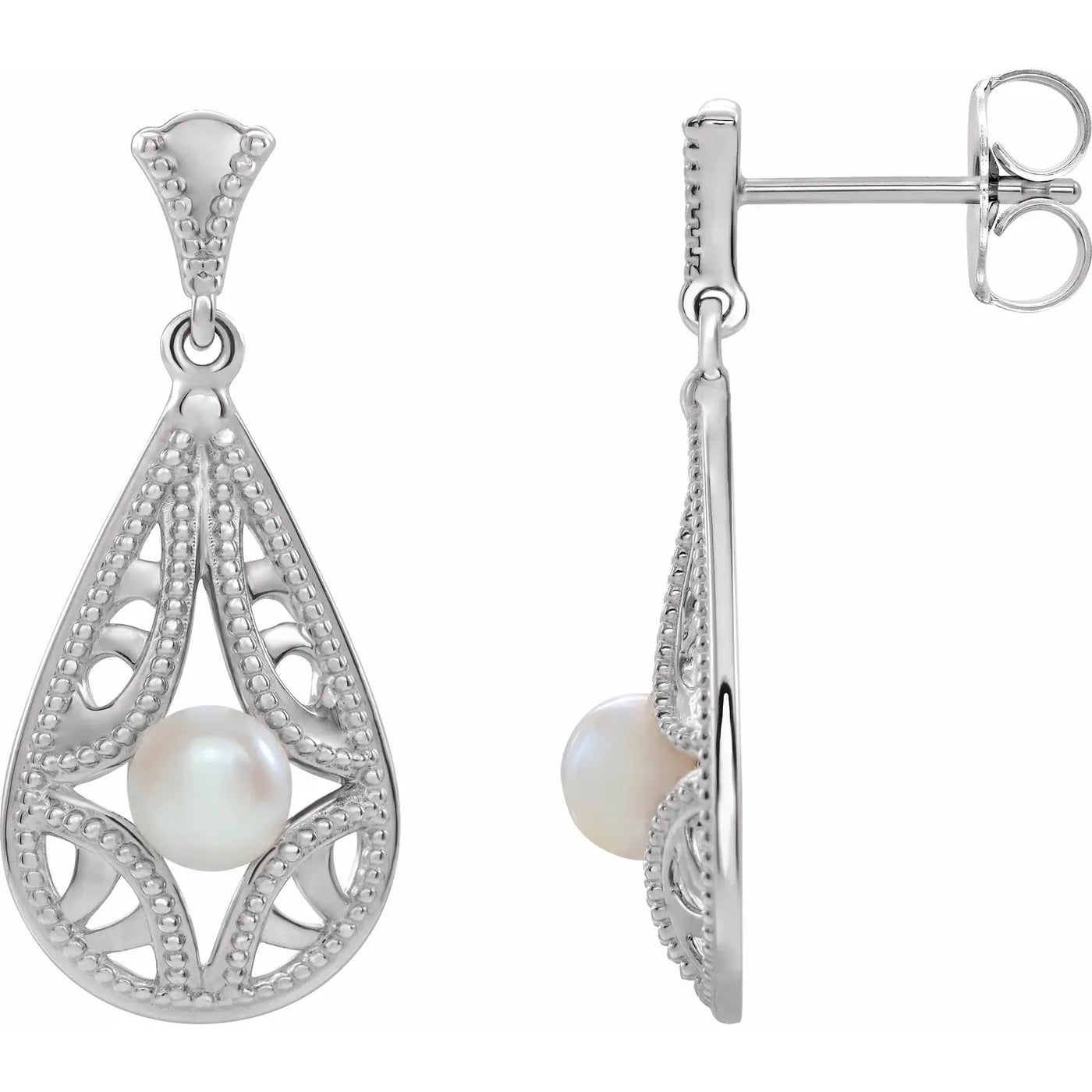 14K White Cultured White Freshwater Pearl Vintage-Inspired Earrings