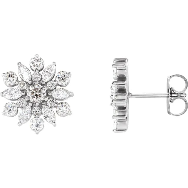14K White Gold 1 CTW Natural Diamond Flower Stud Earrings
