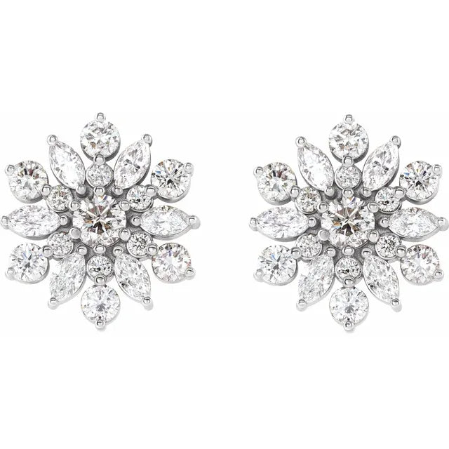 14K White Gold 1 CTW Natural Diamond Flower Stud Earrings