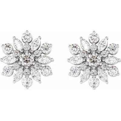 14K White Gold 1 CTW Natural Diamond Flower Stud Earrings
