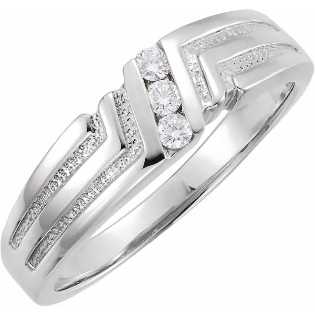 14K White 1/10 CTW Natural Diamond 3-Stone Band