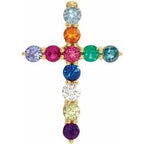 14K Yellow Natural Multi-Gemstone & .03 CT Natural Diamond Cross 16-18" Necklace