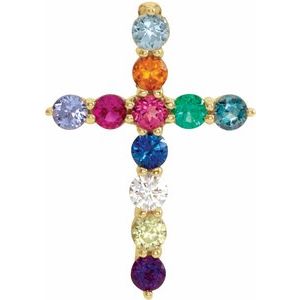 14K Yellow Natural Multi-Gemstone & .03 CT Natural Diamond Cross 16-18" Necklace