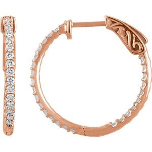 14K Rose 3/4 CTW Lab-Grown Diamond Inside-Outside 23 mm Hinged Hoop Earrings
