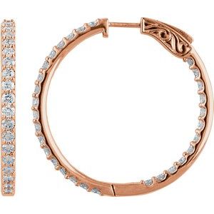 14K Rose 3 CTW Lab-Grown Diamond Inside-Outside 34.5 mm Hinged Hoop Earrings