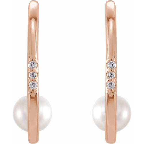 14K Rose Cultured White Freshwater Pearl & .025 CTW Natural Diamond Hoop Earrings