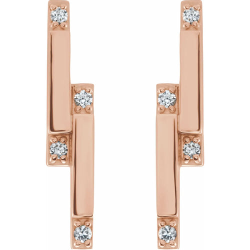 14K Rose 1/10 CTW Natural Diamond Bar Earrings