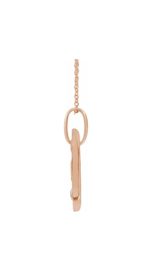 14K Rose .05 CT Natural Diamond Initial F 16-18" Necklace