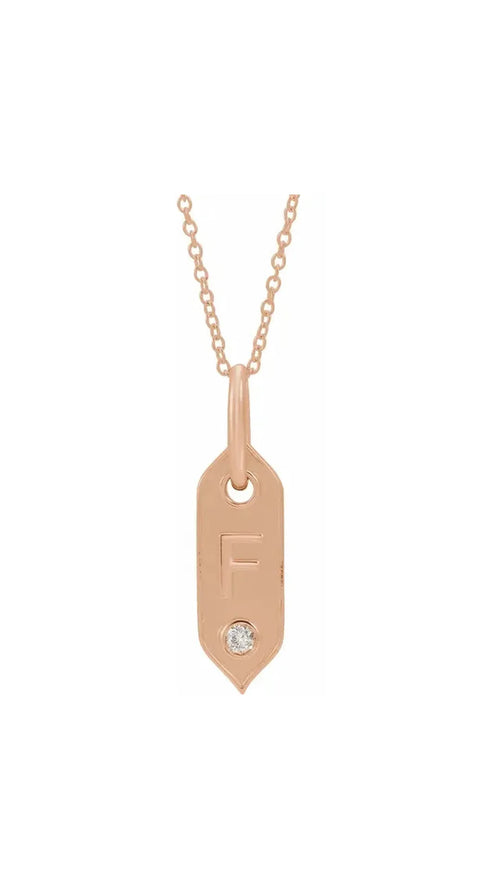 14K Rose .05 CT Natural Diamond Initial F 16-18" Necklace