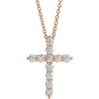 14K Rose 3/8 CTW Lab-Grown Diamond Cross 16-18" Necklace