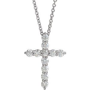Sterling Silver 3/8 CTW Natural Diamond Cross 16-18" Necklace