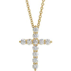 14K Yellow 3/8 CTW Natural Diamond Cross 16-18" Necklace
