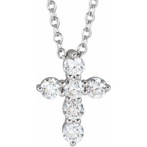14K White 1/4 CTW Natural Diamond Cross 16-18" Necklace