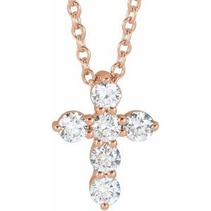 14K Rose 1/4 CTW Natural Diamond Cross 16-18" Necklace