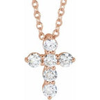 14K Rose 1/4 CTW Lab-Grown Diamond Cross 16-18" Necklace