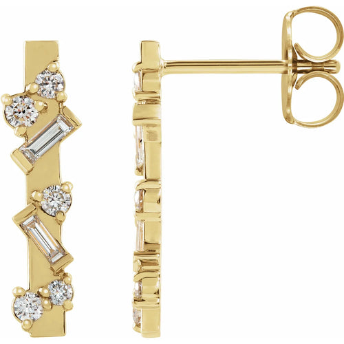 14K Yellow 1/4 CTW Natural Diamond Scattered Bar Earrings
