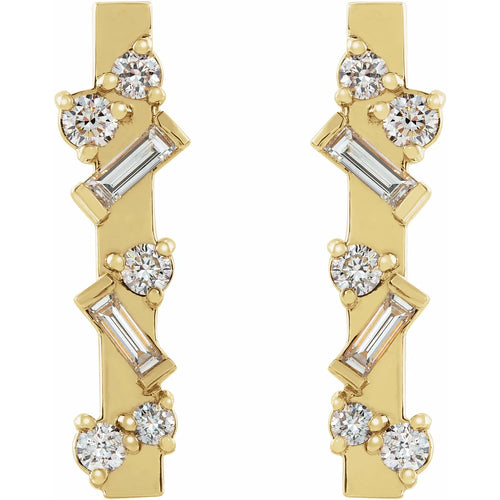 14K Yellow 1/4 CTW Natural Diamond Scattered Bar Earrings