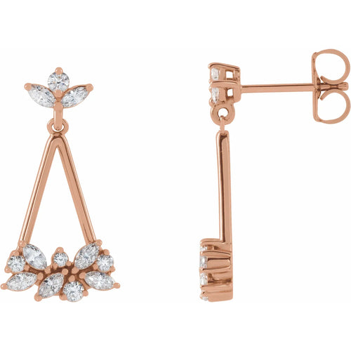 14K Rose 5/8 CTW Natural Diamond Geometric Cluster Earrings