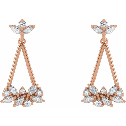 14K Rose 5/8 CTW Natural Diamond Geometric Cluster Earrings