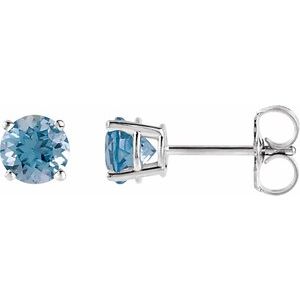 Sterling Silver 8 mm Lab-Grown Aqua Sapphire Stud Earrings