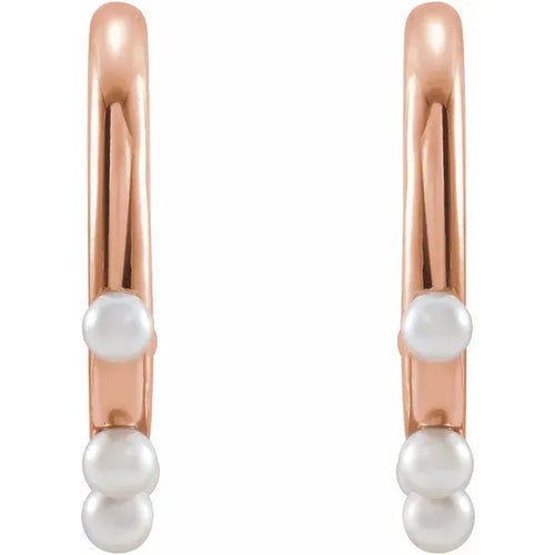 14K Rose Cultured Seed Pearl Hoop Earrings