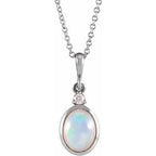 Sterling Silver 6x4 mm Natural Ethiopian Opal & .015 CT Natural Diamond 16-18" Necklace