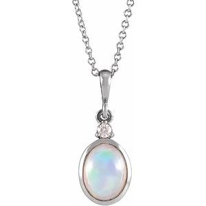 14K White 8x6 mm Natural Ethiopian Opal & .03 CT Natural Diamond 16-18" Necklace