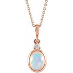 14K Rose 6x4 mm Natural Ethiopian Opal & .015 CT Natural Diamond 16-18" Necklace