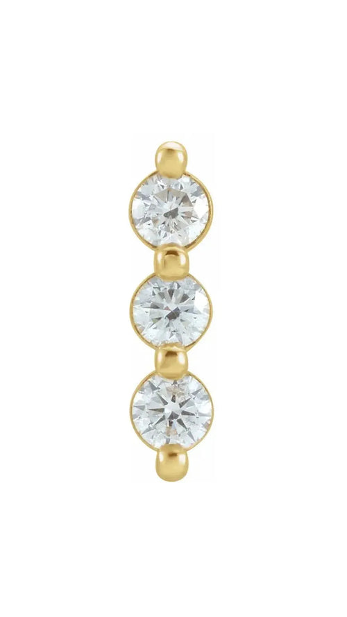 14K Yellow 1/4 CTW Natural Diamond Three-Stone Bar Single Earring