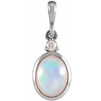 14K White 6x4 mm Natural Ethiopian Opal & .015 CT Natural Diamond Pendant