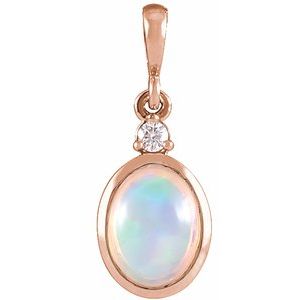 14K Rose 8x6 mm Natural Ethiopian Opal & .03 CT Natural Diamond Pendant