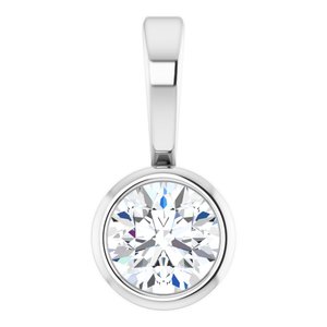 14K White .06 CT Natural Diamond Bezel-Set Solitaire Pendant