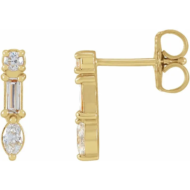 14K Yellow 1/4 CTW Natural Diamond Multi-Shape Bar Earrings