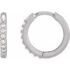 Sterling Silver 1/8 CTW Natural Diamond Hinged 12.5 mm Hoop Earrings