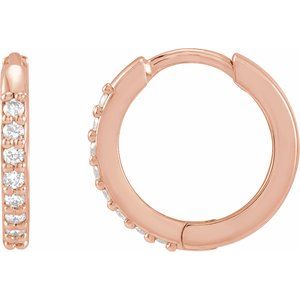 14K Rose 1/8 CTW Natural Diamond Hinged 12.5 mm Hoop Earrings