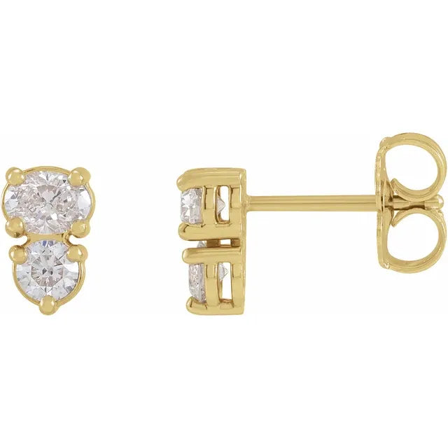 14K Yellow 1/2 CTW Natural Diamond Two-Stone Earrings