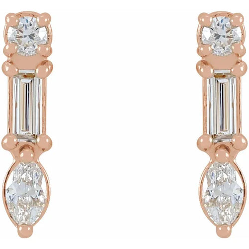 14K Rose 1/4 CTW Natural Diamond Multi-Shape Bar Earrings